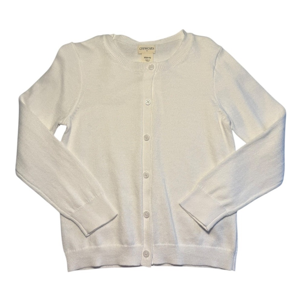 Crewcuts by J.Crew White‎ Cotton Crew Neck Button Front Cardigan Sweater XS 4-5
